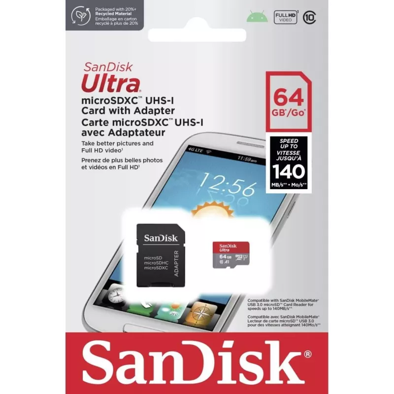 Tarjeta de memoria flash SANDISK SDSQUAB-064G-GN6TA 64GB