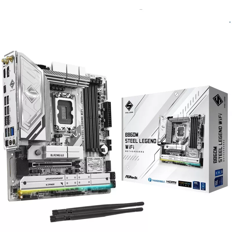Placa base ASRock B860M Steel Legend WiFi — Intel B860, LGA 1851, micro‑ATX, DDR5, 4 DIMM, Wi‑Fi 6E, 2.5GbE