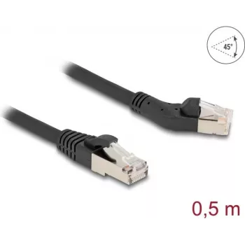 Cable de red DeLOCK RJ45 Cat.6A S/FTP 45° acodado a la izquierda a recto 0,5 m negro