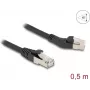 Cable de red DeLOCK RJ45 Cat.6A S/FTP 45° acodado a la izquierda a recto 0,5 m negro
