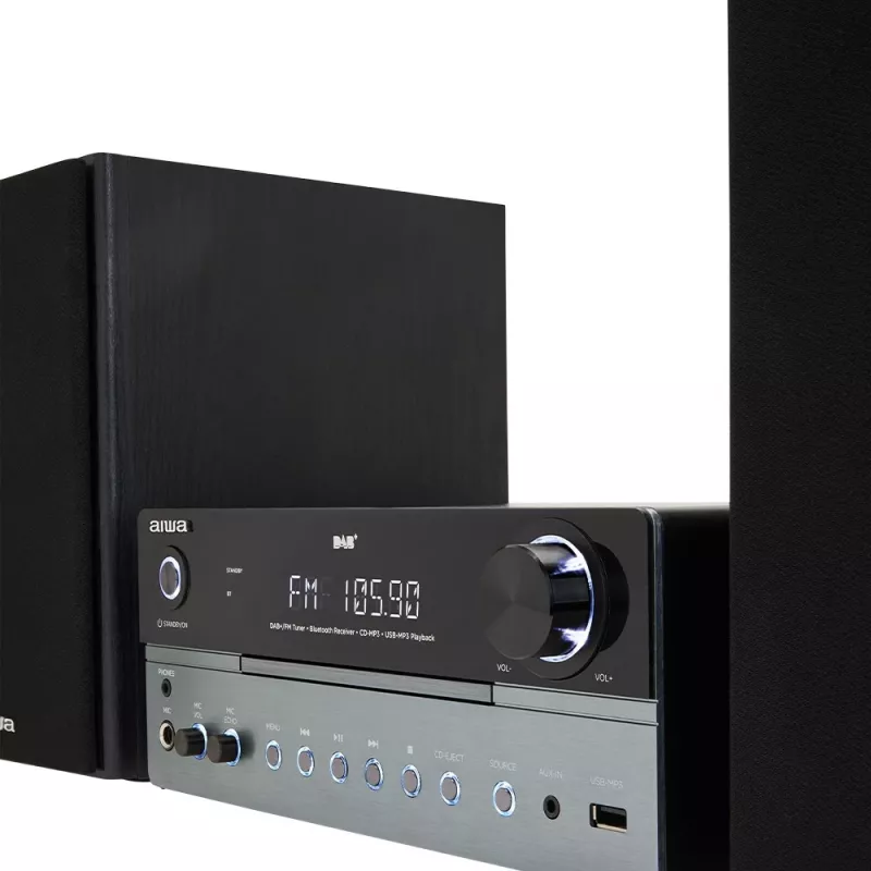 Microcadena de audio doméstico Aiwa MSBTU-700DAB — 25 W RMS, DAB+/FM, Bluetooth 10 m, bandeja CD, indicador LED, negro/azul ártico