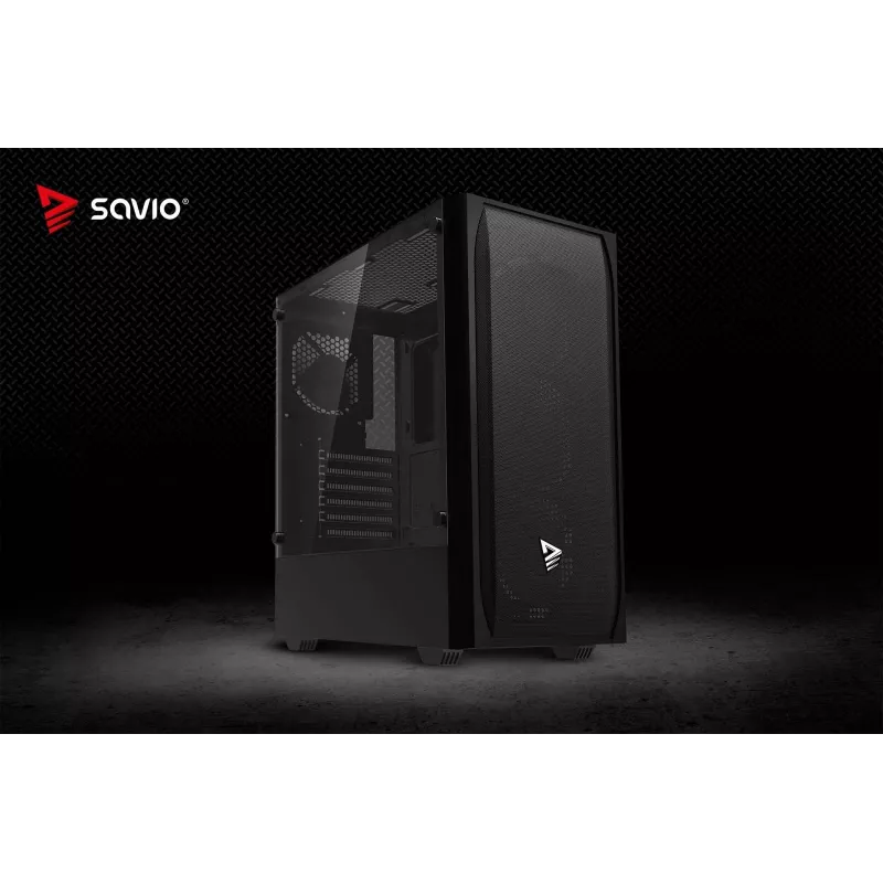 Caja de PC SAVIO Noctis Flow — Cube Mini-ITX/Micro-ATX/ATX, 3x120mm frontal, 1x120mm trasero, 2 bahías de 3,5 pulgadas + 3 de 2,5 pulgadas, cristal templado