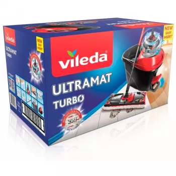 Cubo con sistema de fregado VILEDA 140827 – fibra negra, limpieza húmeda, mango telescópico 130 cm, empuñadura 35 cm, para laminado/baldosas/madera