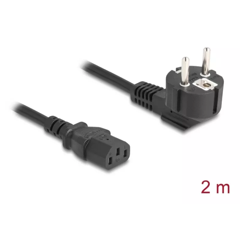 Cable de alimentación DELOCK 81567 CEE 7/7 (macho) 90° a IEC C13, 2 m, 3x1,00 mm