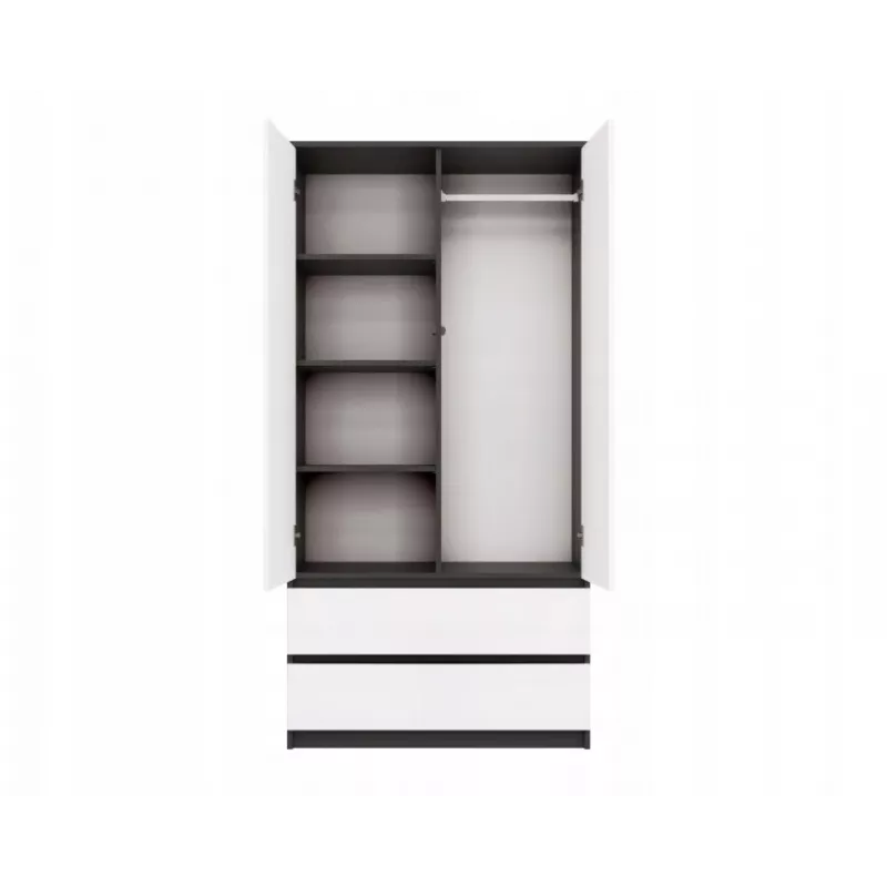 Armario top e shop MALWA SS-90, 90×180×50 cm, marco antracita, puertas batientes blancas, 2 cajones, laminado 16 mm