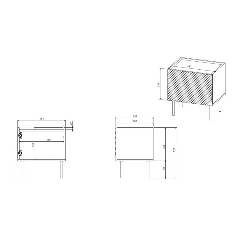 Mesita de noche Cama ONDA 50x40x54 cm negro MDF/aglomerado set de 2