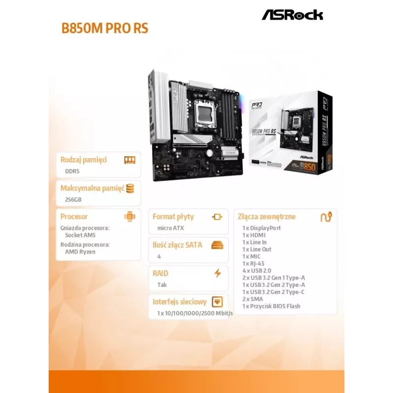 Placa base ASRock B850M Pro RS AM5 Micro-ATX