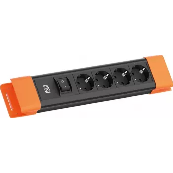 Regleta de enchufes Bachmann CONNECTUS con 4 tomas CEE 7/3, 1 interruptor, cable de 2,0 m, conector CEE7/7, negro/naranja