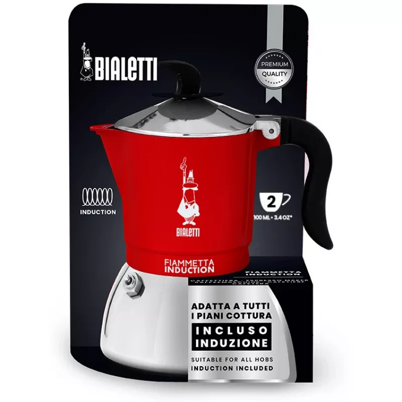 Cafetera de fogón BIALETTI FIAMMETTA 2TZ Inducción Rojo, cafetera moka de fogón para 2 tazas
