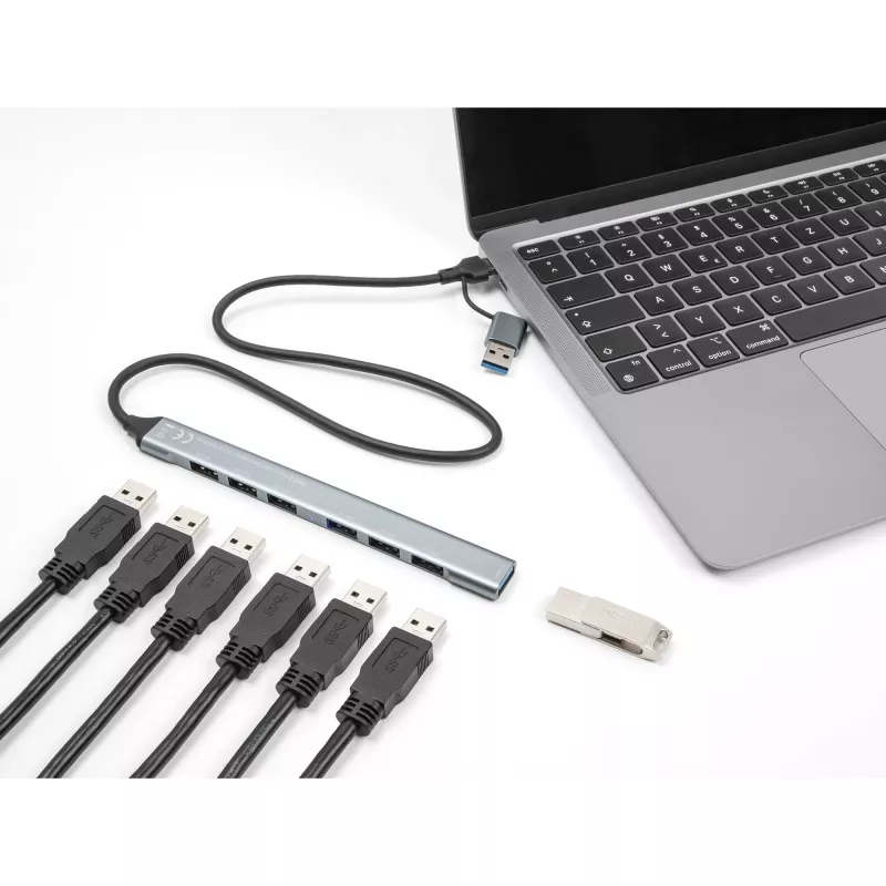 Delock 64273 hub USB delgado de 7 puertos, USB Type-C o Type-A a 1x USB 5 Gbps Type-A + 6x USB 2.0 Type-A
