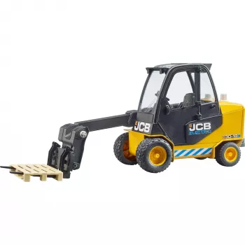 Carretilla elevadora BRUDER JCB Teletruk de juguete — ABS, edad recomendada 3+, negra y amarilla