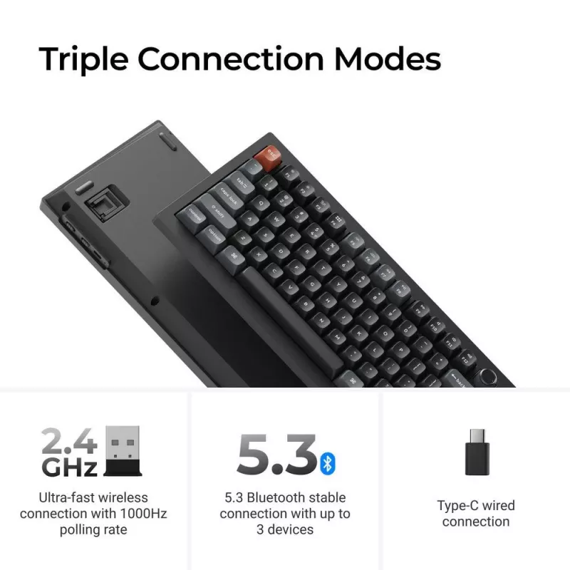 Teclado mecánico Keychron V3 Ultra 8K — con cable y Bluetooth, distribución QWERTY, RGB LED, negro