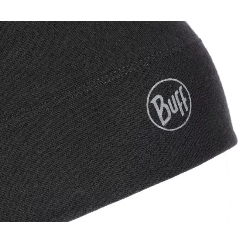 Gorro de punto Buff Merino Midweight — Solid negro, talla única, lana merino, otoño/invierno, deporte