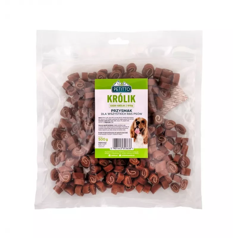PETITTO Sushi de conejo con pescado snack para perros, 500 g