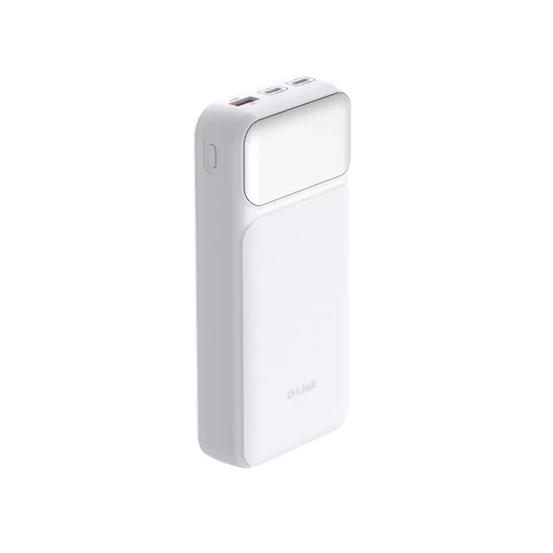 Batería externa D-Link DPP-201 — 20000 mAh, 1× USB-A, 2× USB-C, blanca