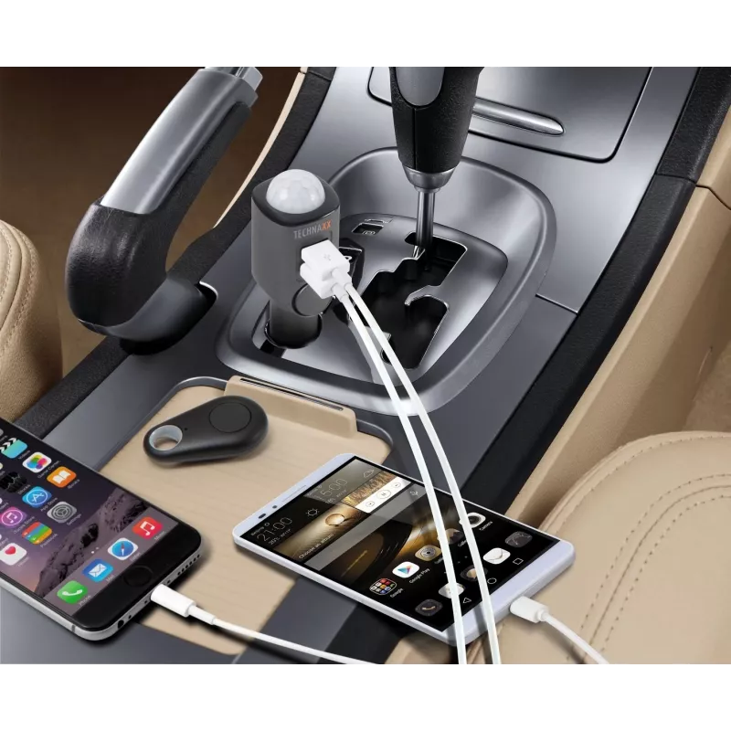 Cargador universal para dispositivos móviles Technaxx 4743 negro con enchufe de mechero para coche