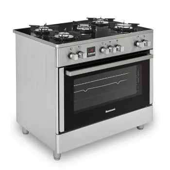 Cocina de gas y eléctrica de pie Ravanson KWGE-K90, 5 zonas de cocción, 90 cm, inox