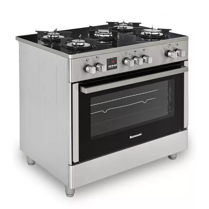 Cocina de gas y eléctrica de pie Ravanson KWGE-K90, 5 zonas de cocción, 90 cm, inox