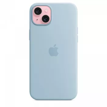 Funda de silicona Apple iPhone 15 Plus azul claro MagSafe