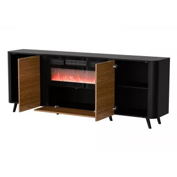 Cómoda Cama Meble Volare 200 x 39 x 75 cm, negro/nogal, aglomerado, chimenea incluida