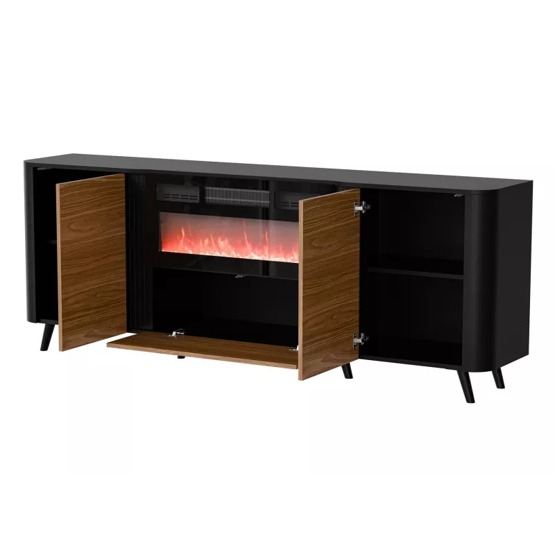 Cómoda Cama Meble Volare 200 x 39 x 75 cm, negro/nogal, aglomerado, chimenea incluida