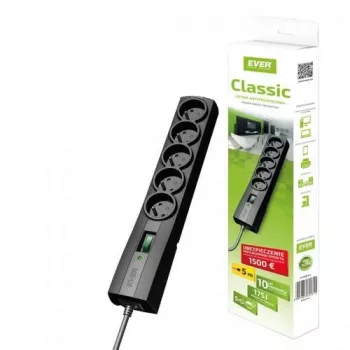 Regleta EVER CLASSIC 5 tomas cable de 3 m 250 V 10 A con protección contra sobretensiones (175 J) negra