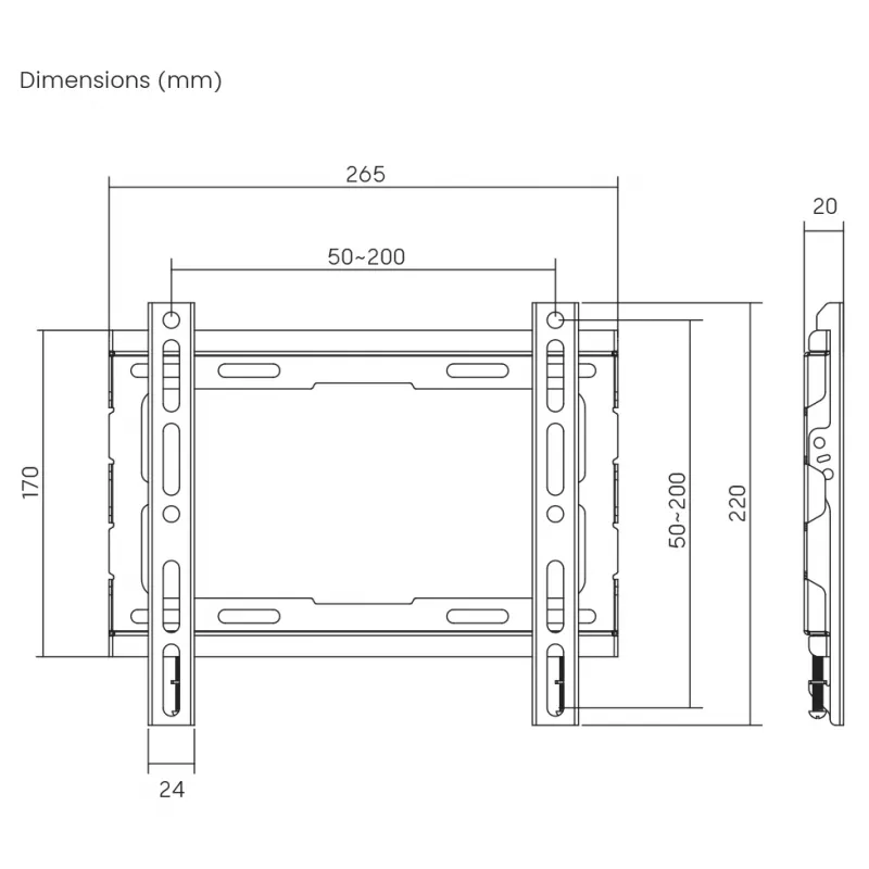SBOX PLB-2222F-2 soporte de pared fijo para TV, 23-43 pulgadas, 45 kg, VESA 200x200
