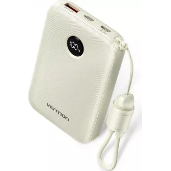 Batería externa Vention FKAN0-C 10000 mAh — 2× USB-C, 1× USB-A, 22,5 W, beige