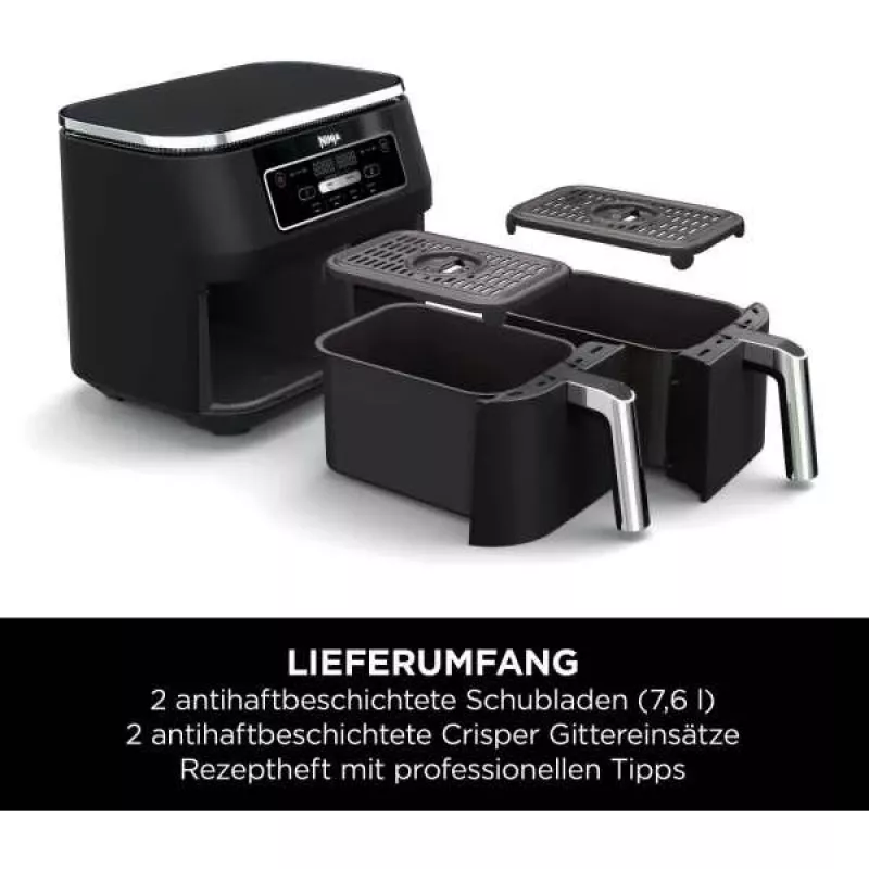 Ninja AF200EU Freidora doble 7,6 L independiente 2400 W freidora de aire negra