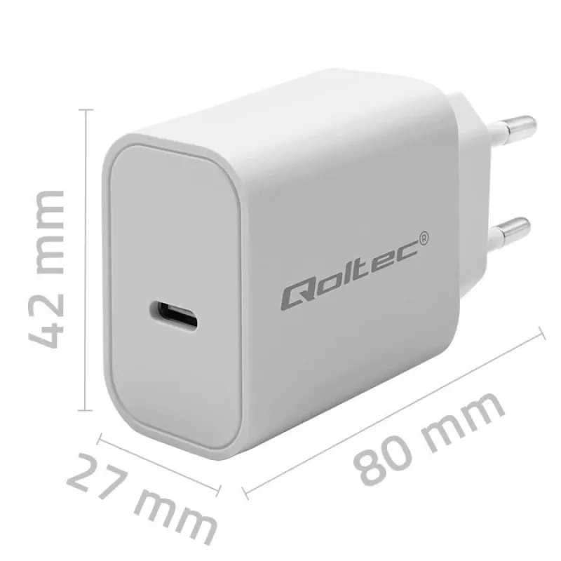 Cargador QOLTEC Super Quick PD 20W USB-C (5V/12V) – cargador rápido portátil