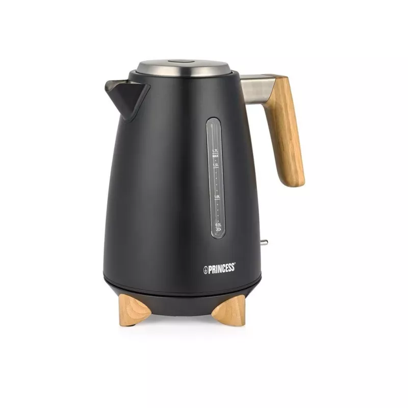 Hervidor de agua Princess 1,7 L 3000 W, carcasa de acero inoxidable, inalámbrico, beige/negro