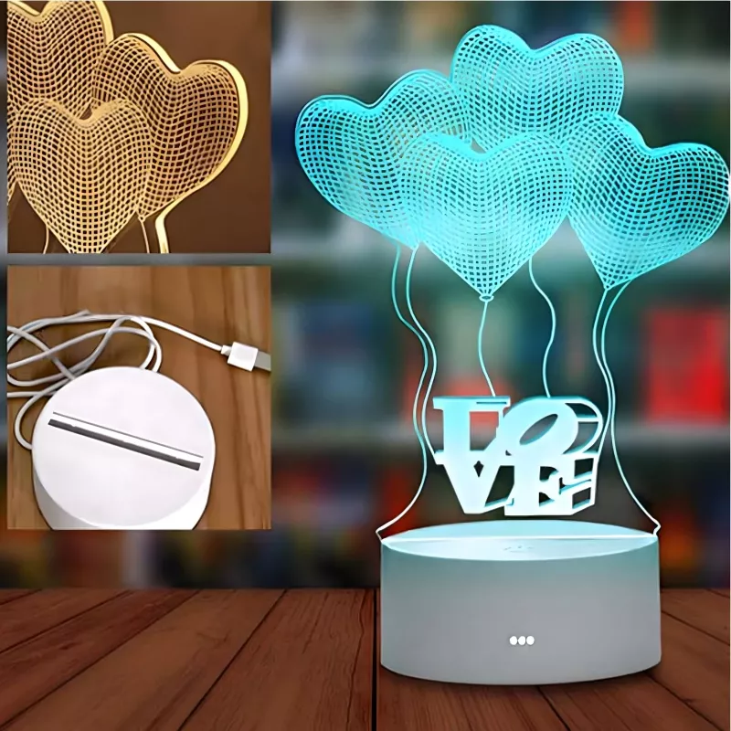 Lámpara de noche Extralink HOME ilusión óptica 3D cuatro corazones lámpara de mesita USB