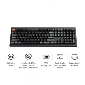 Teclado mecánico Keychron V6 Ultra 8K – Full-Size 100% QWERTY, Bluetooth, RGB, negro