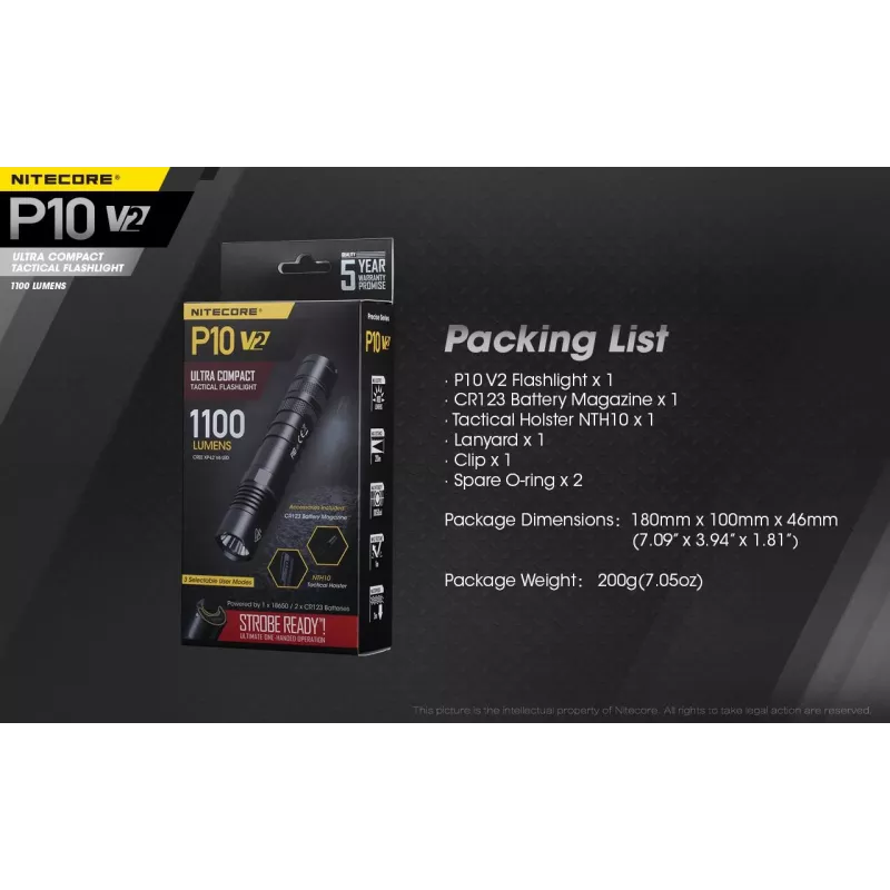 Nitecore P10 V2 linterna, serie Precise, 1100 lm