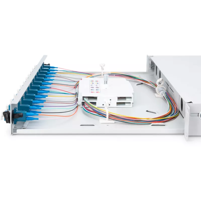 CAJA DE EMPALME DE FIBRA ÓPTICA LC OS2 1U 12XLC OS2 PIGTAILS ACOPLADOR