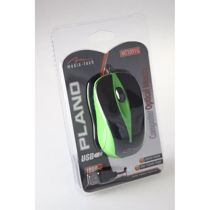 Ratón óptico con cable 800dpi negro y verde MT1091G