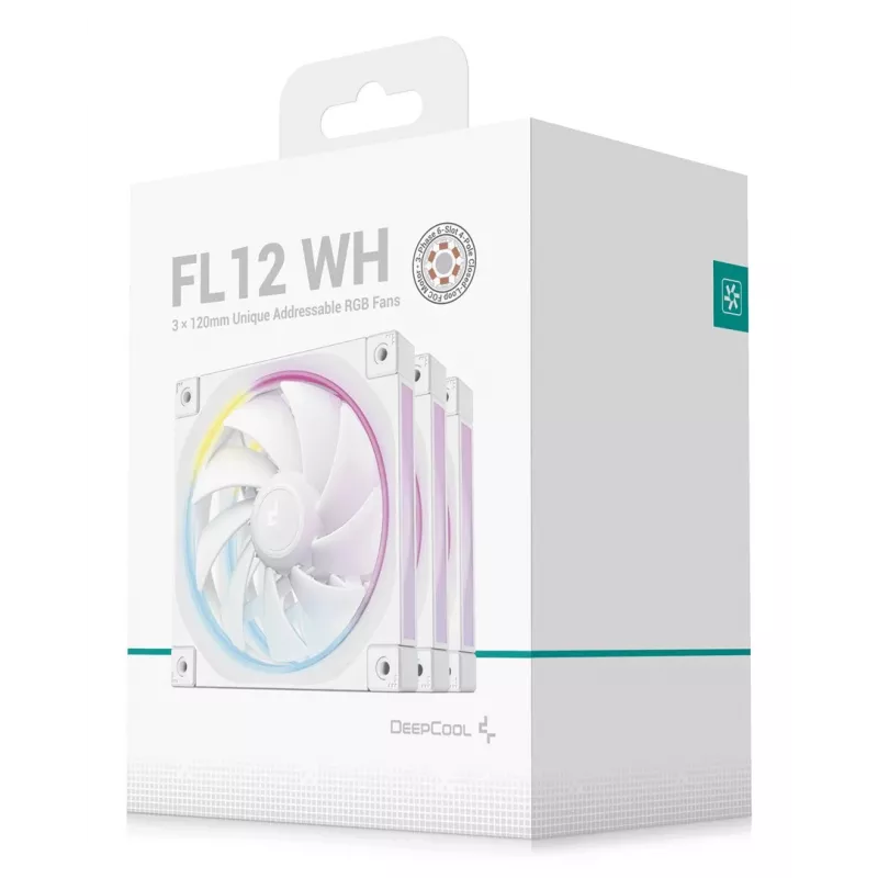 DeepCool FL12 WH 3-in-1 ventiladores de caja de 120 mm (3 uds.), 2150 rpm, rodamiento dinámico de fluido, PWM de 4 pines, blancos