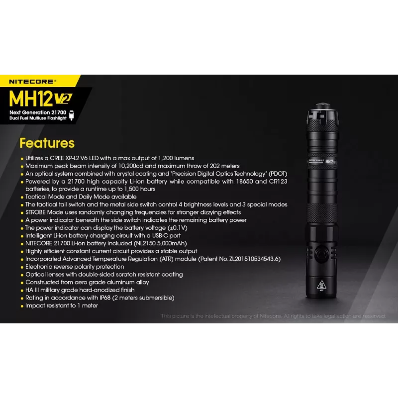 Linterna de mano Nitecore MH12 V2 Negra
