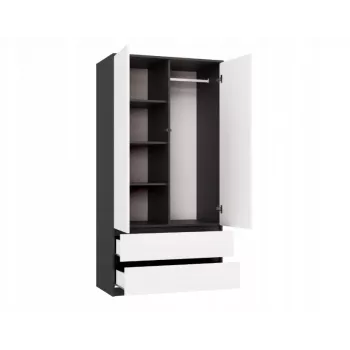 Armario top e shop MALWA SS-90, 90×180×50 cm, marco antracita, puertas batientes blancas, 2 cajones, laminado 16 mm