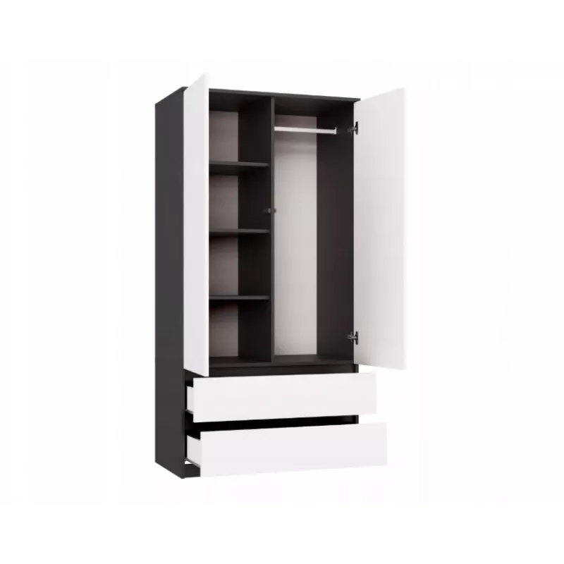 Armario top e shop MALWA SS-90, 90×180×50 cm, marco antracita, puertas batientes blancas, 2 cajones, laminado 16 mm