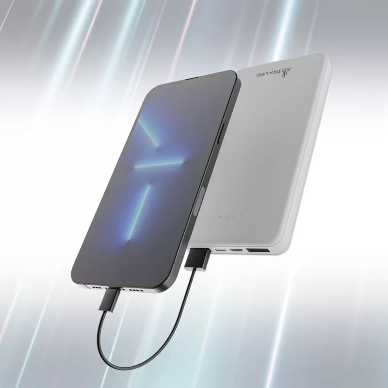 Batería portátil Extralink EPB-078W 10000 mAh blanca, USB-C, salida de 10 W, carga hasta 2 dispositivos