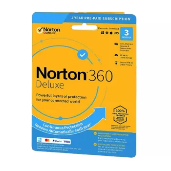 Norton 360 Deluxe | 3 dispositivos | 1 año | 25 GB de almacenamiento en la nube | EU