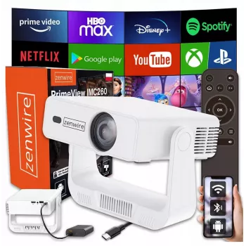 Mini proyector zenwire IMC260 – proyector portátil Android 14, Wi‑Fi, soporte 360°, entrada Full HD/4K para teléfonos