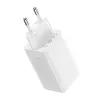 Cargador de pared Baseus GaN5 Pro 65W — USB + 2×USB-C (QC3.0, PD3.0) con cable USB-C de 1m, blanco