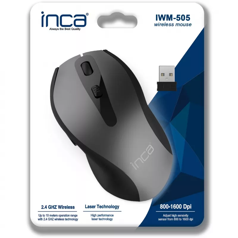 Cian Technology GmbH INCA ratón IWM-505 inalámbrico ergonómico 1600 DPI láser negro retail - ratón - 1.600 dpi