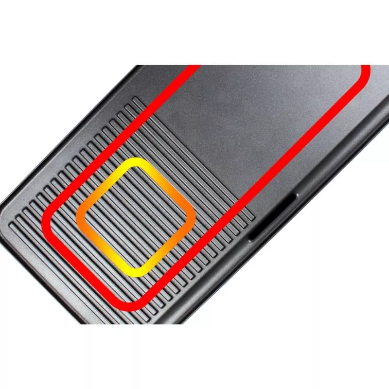 Parrilla eléctrica de mesa Rommelsbacher BBQ 2003 — 1900 W, 50×25 cm, estriada + teppanyaki, termostato continuo, plateado/negro