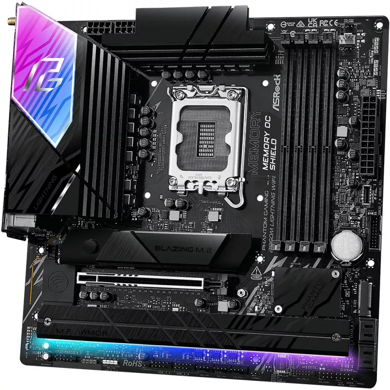 Placa base ASRock B860M Lightning WiFi — Intel B860, LGA1851, microATX, DDR5, 4 DIMM, Wi‑Fi 6E, 2.5Gb LAN, Thunderbolt 4