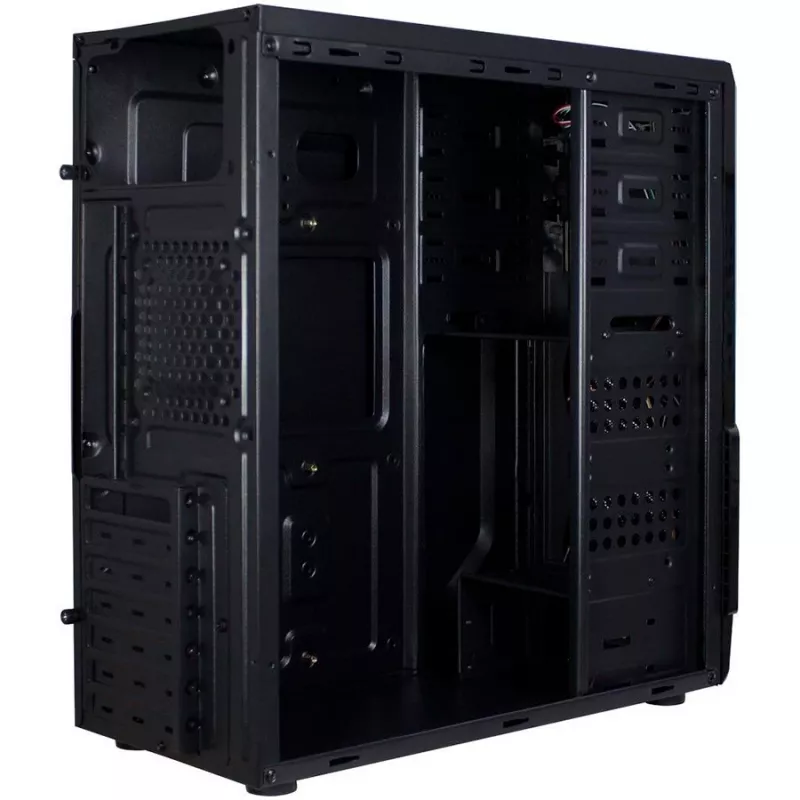 Caja INTER-TECH B-42 Black Midi Tower, ATX, 2xUSB2.0, tira LED azul, fuente de alimentación opcional