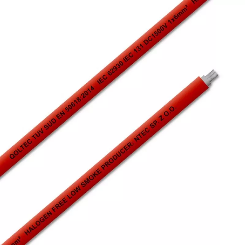 Cable solar QOLTEC 53852 6 mm², rollo de 100 m, rojo