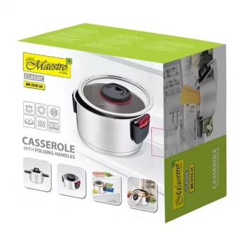 Olla Maestro MR-3530-24 acero inoxidable 24 cm, 5,5 L, asas abatibles, tapa de cristal